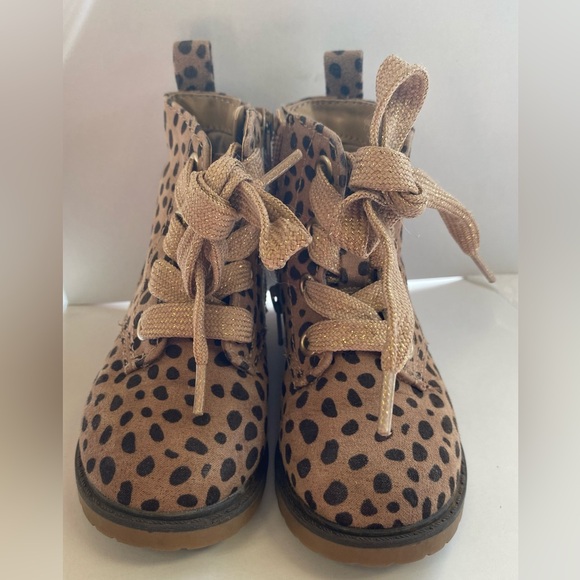 Cat & Jack Toddler Girls' Leapord Zipper Lace-Up Combat Boots Brown - Picture 5 of 8